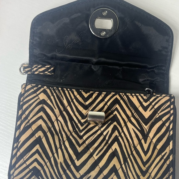 Vera Bradley Quilted Trifold Wallet Brown Black Geometric Zip Coin Pouch - Picture 3 of 6